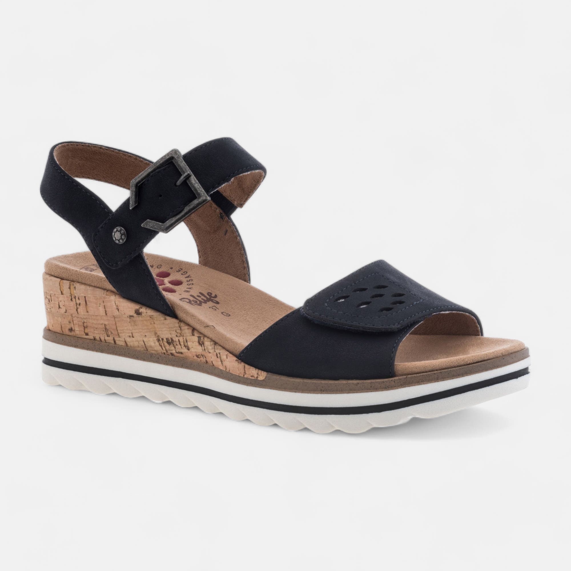 Sandales à talon compensé Femme bleu marine