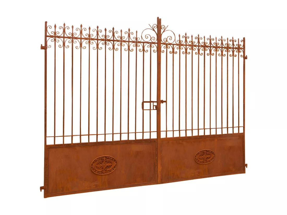 BISCOTTINI Portail en fer - Fer massif avec détails ornementaux - Clôture en fer - Portail en métal - Porte décorative - Portail d'entrée - 332x8x245cm