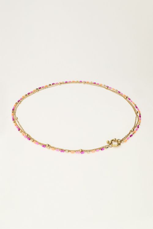 Driedubbele ketting met oranje & roze kralen