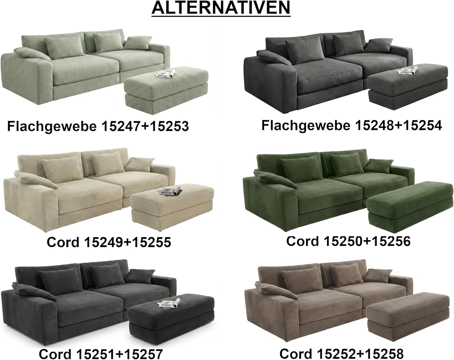 Großes Big-Sofa mit Bonellfederkern-Polsterung B290/T135/H90 cm, Lounge-Couch mit Rückenkissen und Zierkissen, weicher und robuster Trend-Bezug aus Cord in Beige Grau / 15251