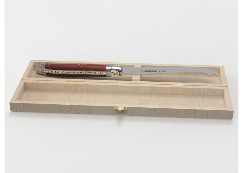 Couteau à fromage Laguiole avec un manche en loupe d'amboine et mitres en acier inoxydable