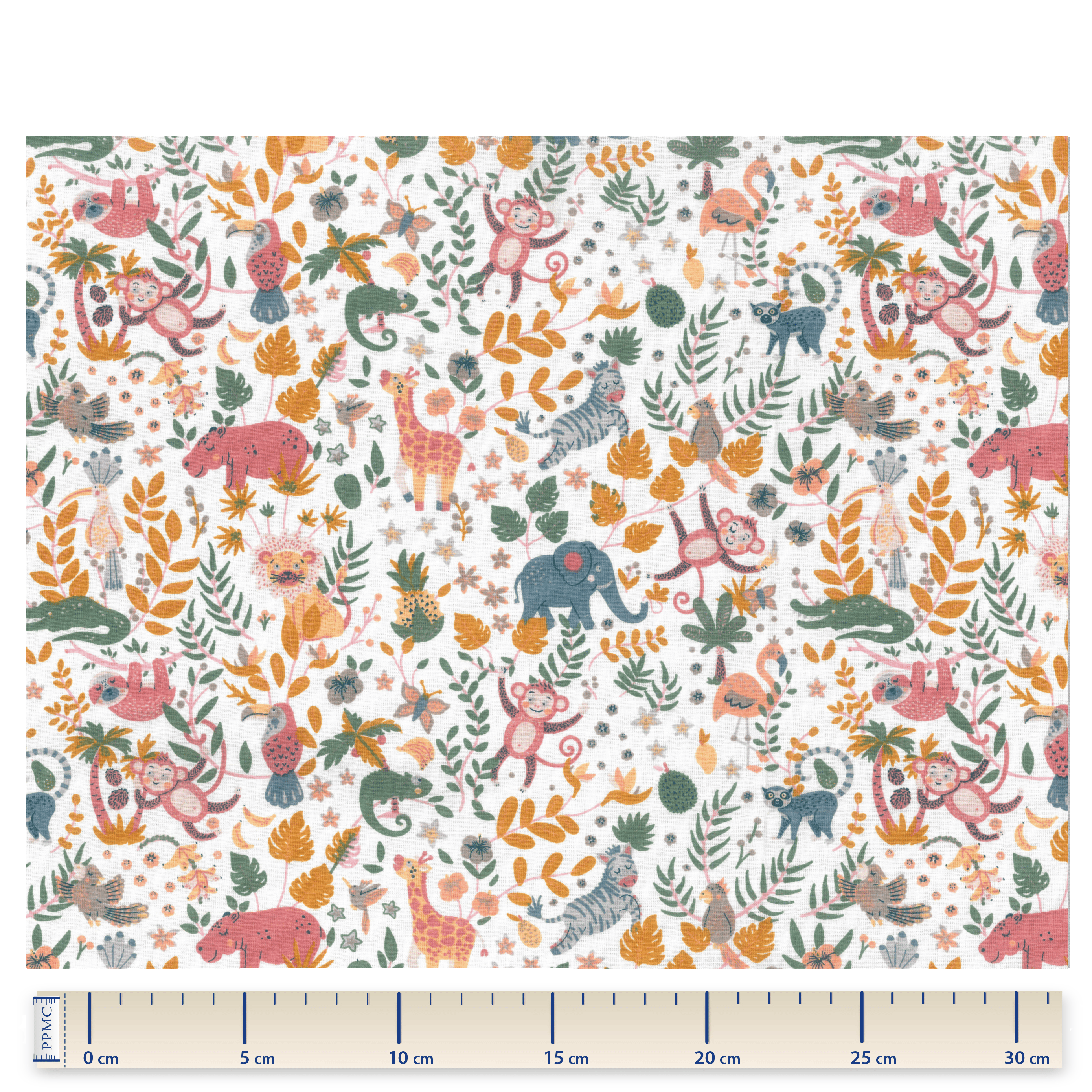 Tissu Coton Au Mètre Animaux Exotiques Fond Blanc Ex1090