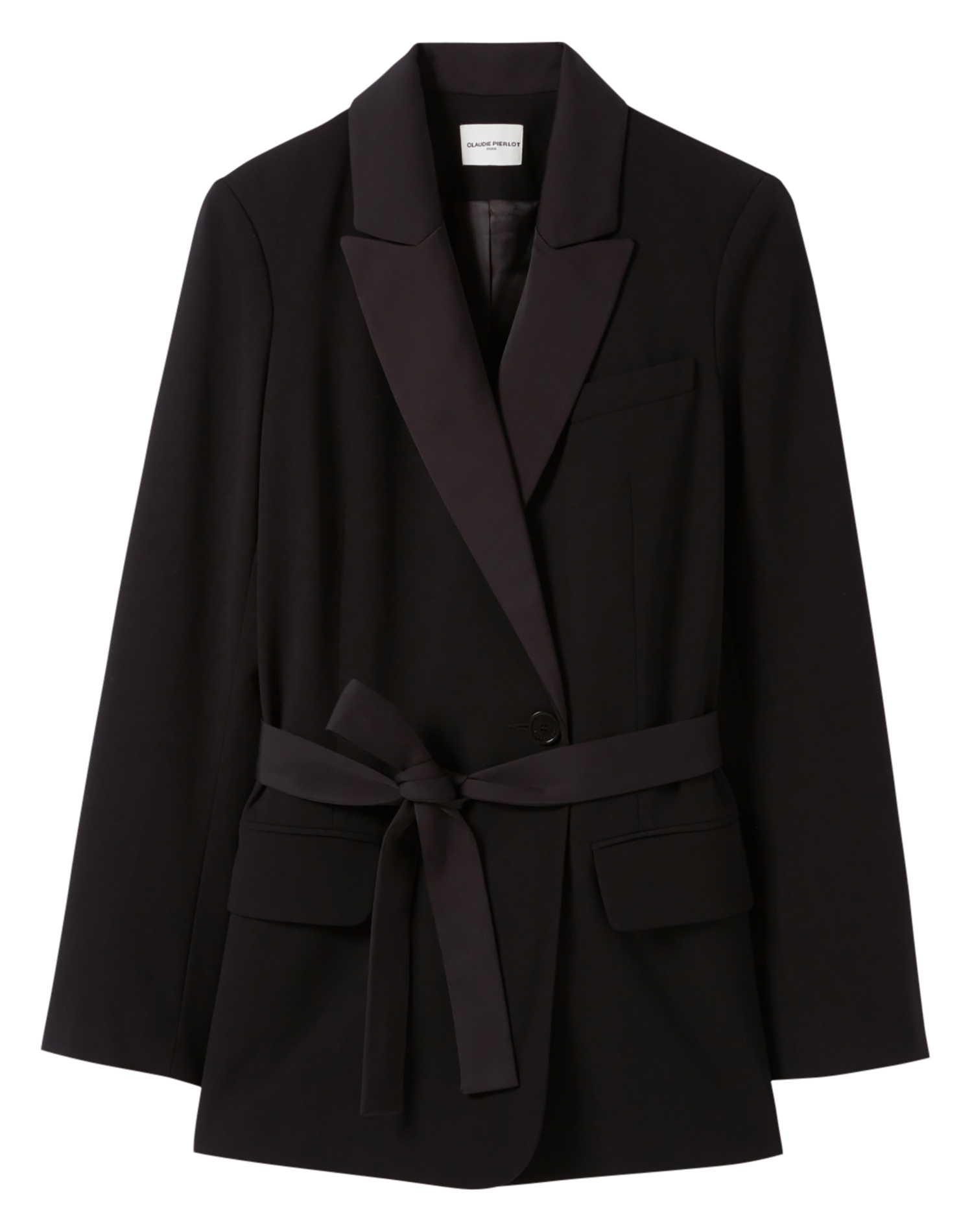 Veste de tailleur droite ceinturée | Noir