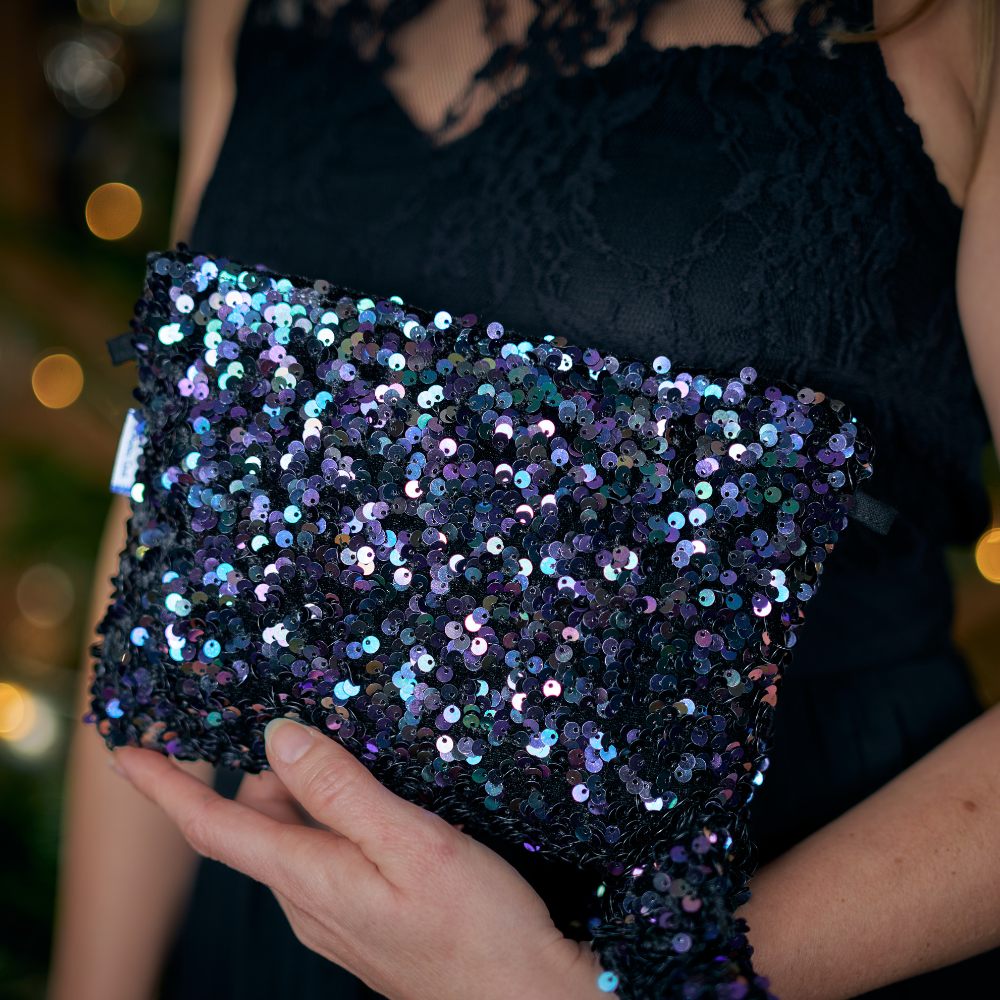 Pochette Tissu Sequins Violet Noir