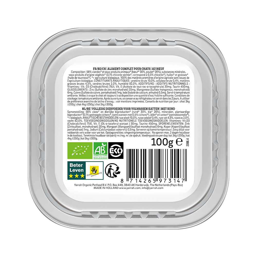 16x Yarrah Bio Kattenvoer Paté Rund & Kip100 gr