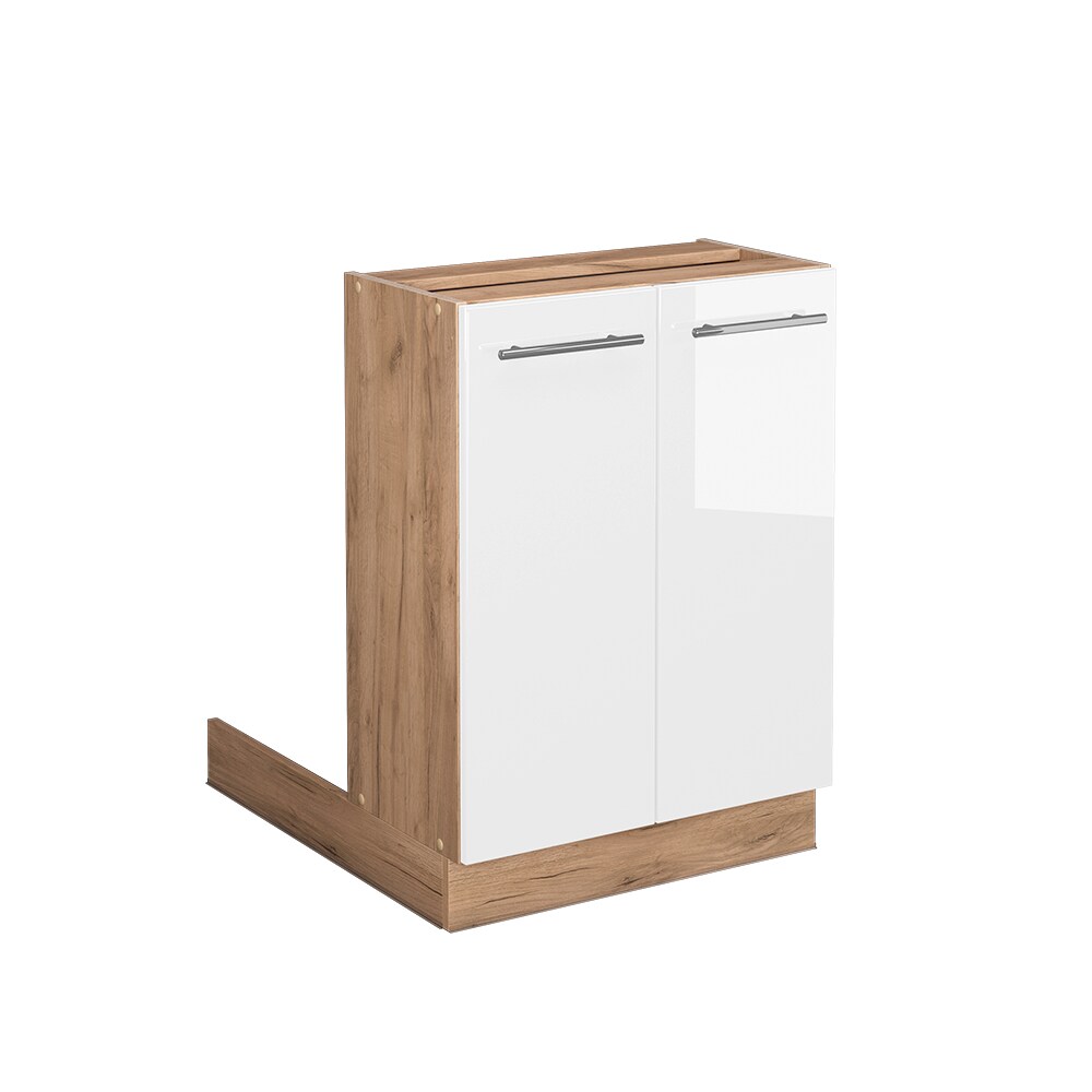 Vicco Regalinselunterschrank Küchenschrank Küchenmöbel Fame-Line Eiche Weiß 60 cm modern Hochglanz Küche Einbauküche Kücheninsel Drehtür Einlegeboden Blende Küchenunterschrank Küchenzeile