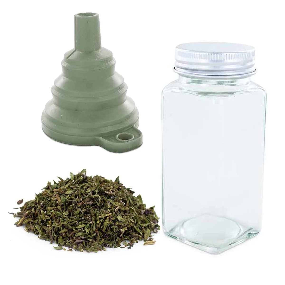 Flacon à épices poudreur + entonnoir + thym bio 20 g Aromandise