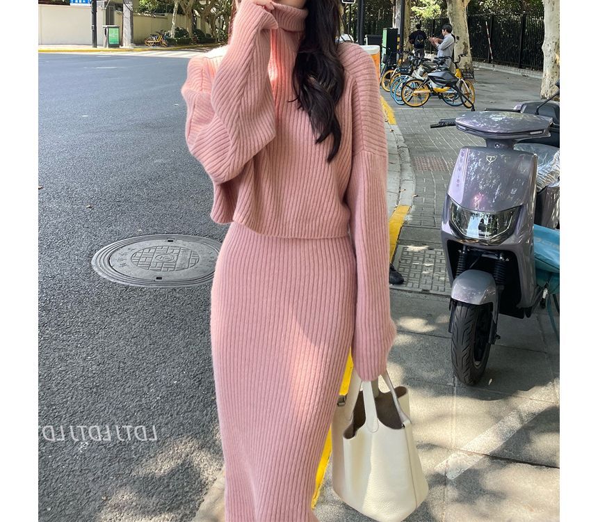 Whychunga - Set: coltrui gebreide top + high waist midi rok