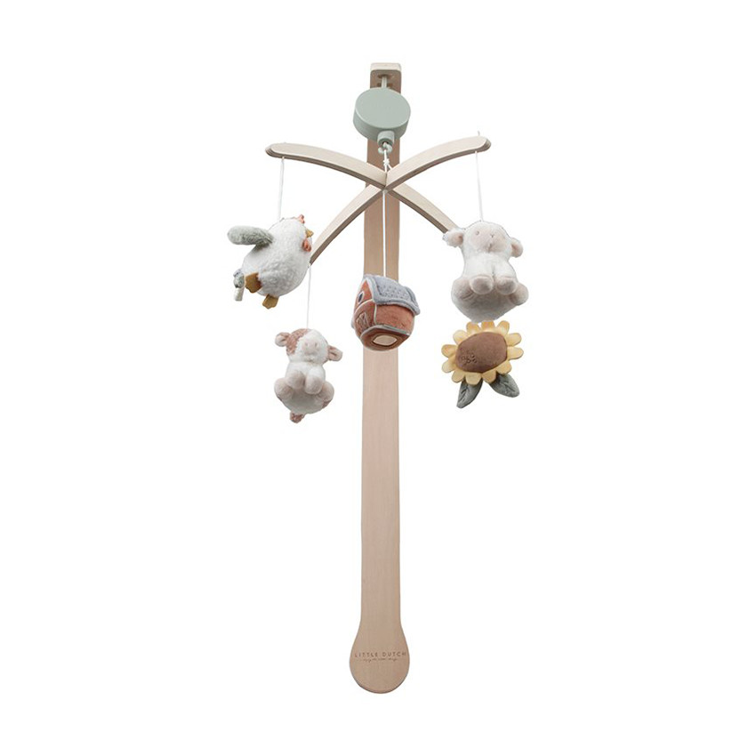 Mobile musical en bois FSC avec 5 peluches Little Farm