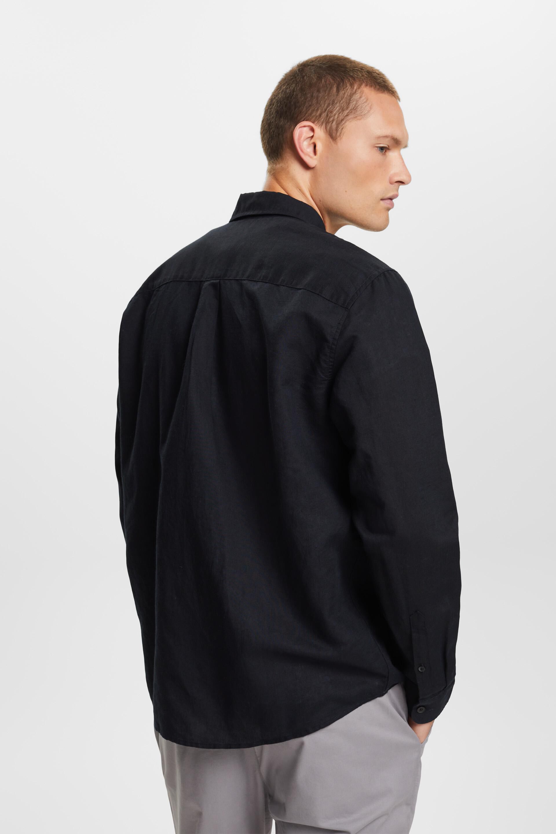 Chemise à col boutonné en mélange de coton et lin