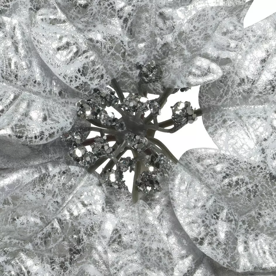 Poinsettia de Noël sur clip (D26 cm) Argent