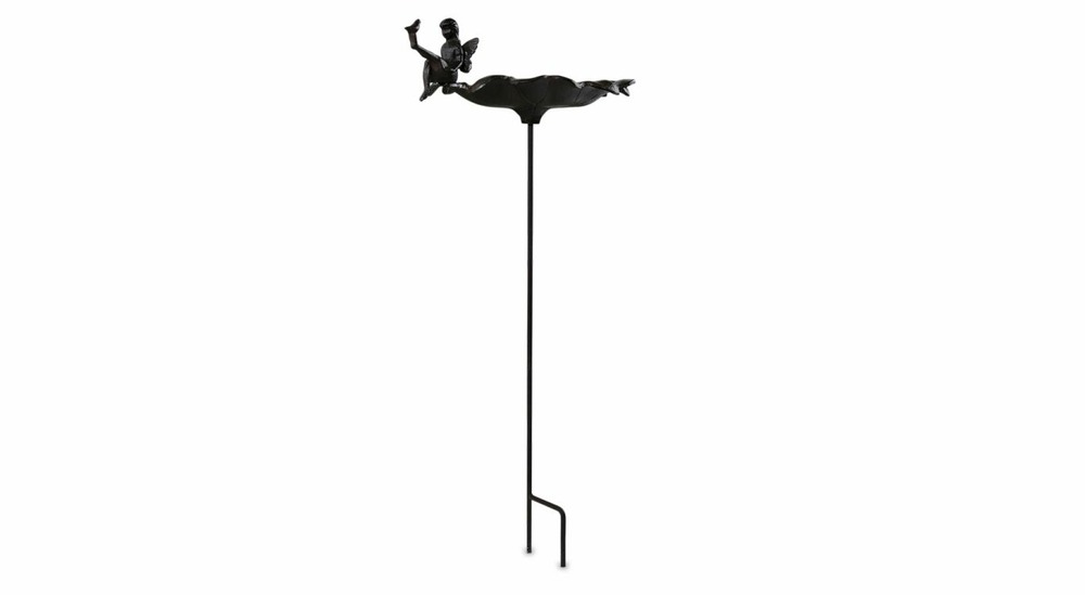 Abreuvoir oiseau ange sur pied fonte fonte marron 35.5x27.5x82.5cm