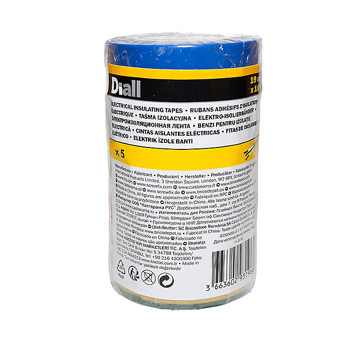 Lot de 5 rubans d'isolation, couleurs mélangées 19 mm x 10 m