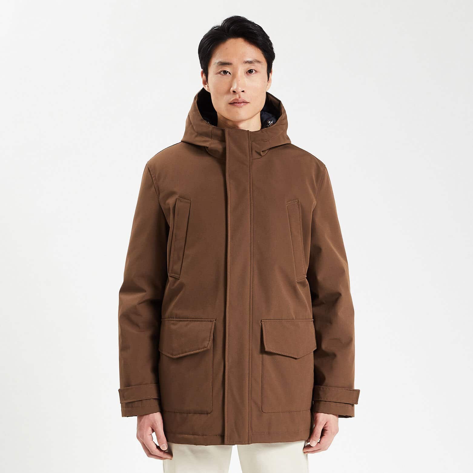 Parka courte à capuche Camel