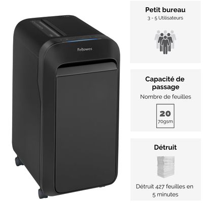 Fellowes Powershred LX220 - destructeur de documents coupe croisée mini-cut - 20 feuilles - Corbeille 30 litres