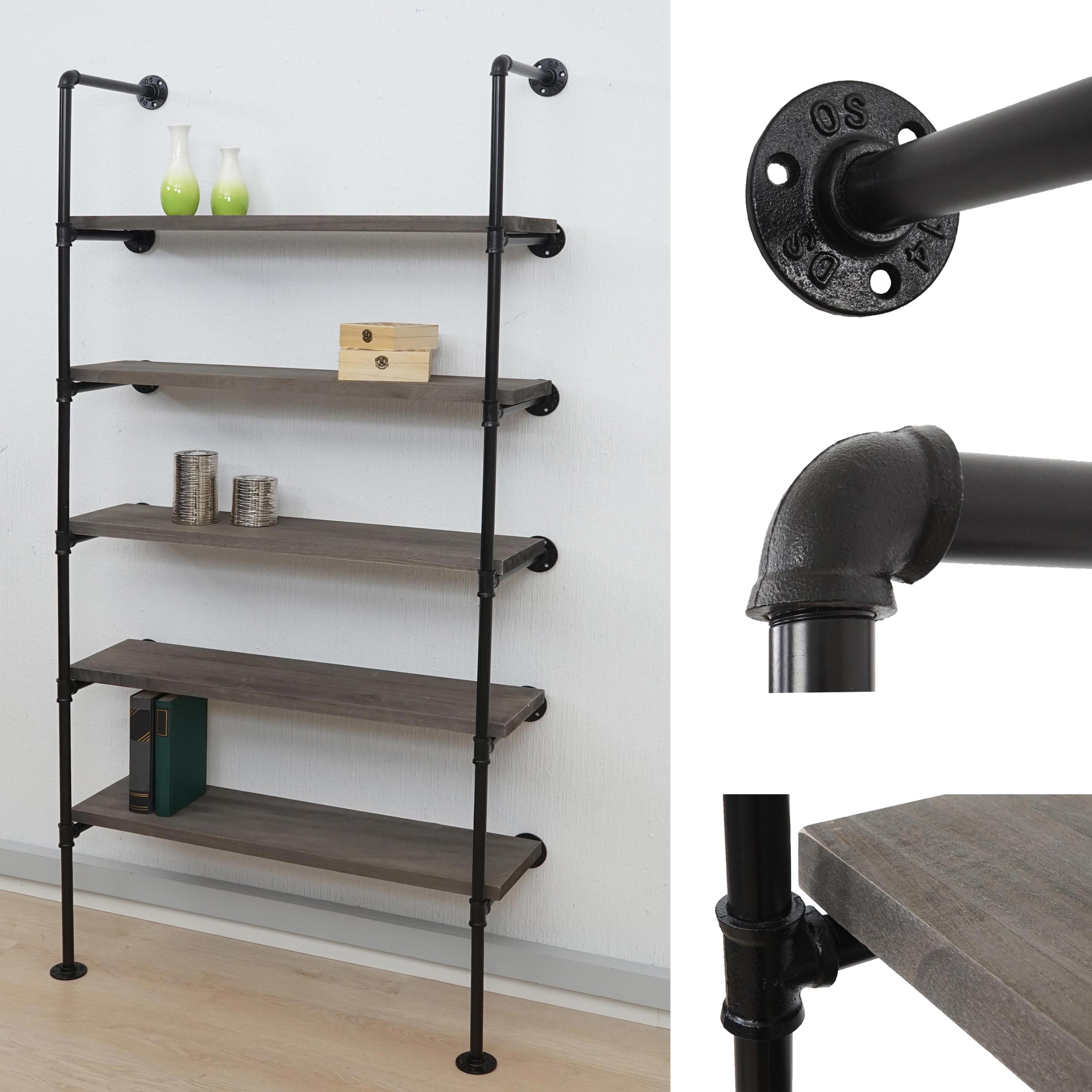 Standregal MCW-C45, Wohnregal Bücherregal Ablageregal, Industriedesign Holz Metall, 165x80x28cm ~ grau-braun
