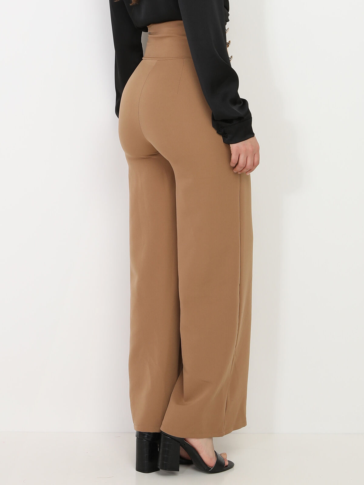 Pantalon palazzo à boutons- Camel