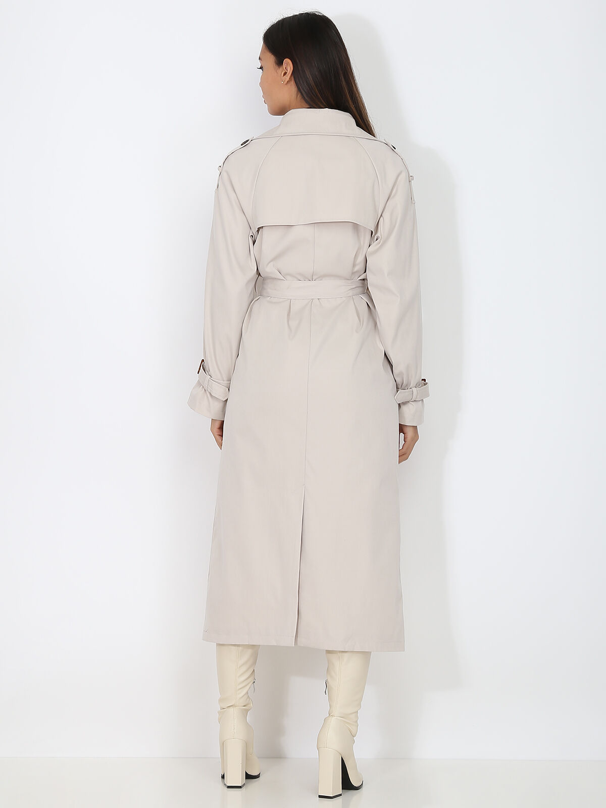 Trench long à ceinture nouée- Beige