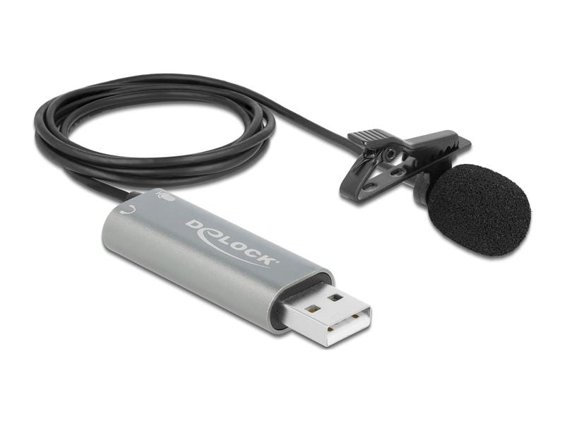 Delock Mikrofon USB Krawatten/Lavier, Omnidirektional 24Bit Delock USB Krawatten Lavalier Mikrofon Omnidirektional 24 bit / 192 kHz mit Clip und 3.5 mm Stereoklinken-Kopfhöreranschluss