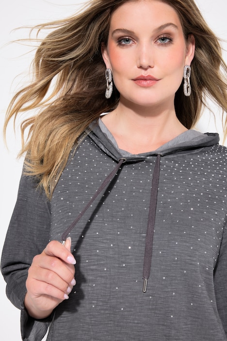 T-Shirt, A-Linie, ColdDyed, Strass-Verlauf, Kapuze