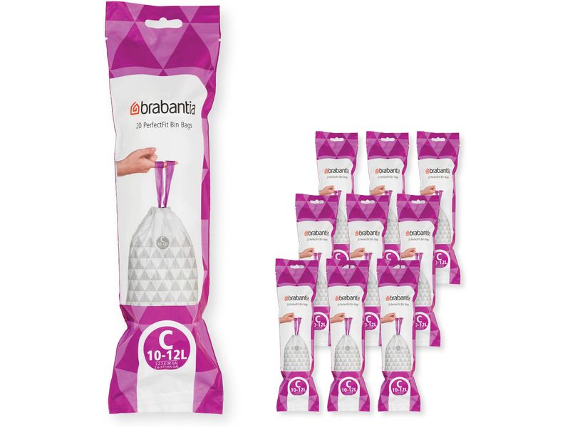 Brabantia Kehrichtsack PerfectFit C 10-12 l, 200 Stück Müllbeutel, Multipack à 10 Rollen