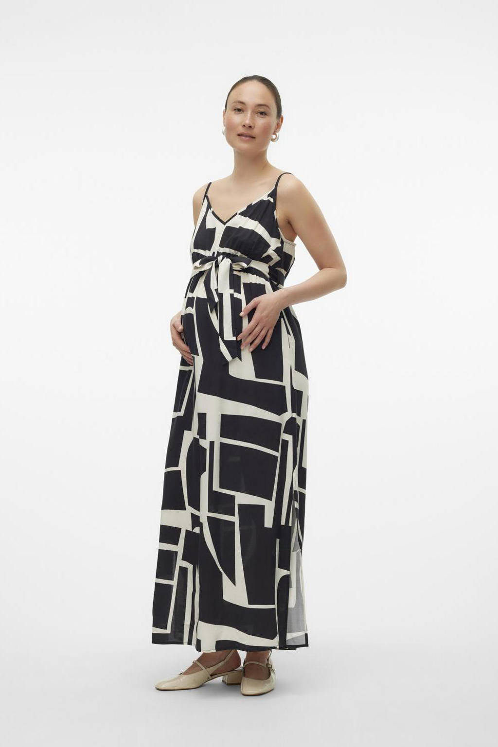 VERO MODA MATERNITY zwangerschapsjurk met all over print zwart/wit