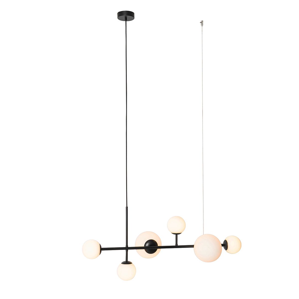 Moderne hanglamp zwart met mat glas 6-lichts - Monaco