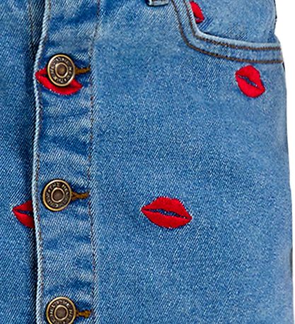 The New Nederdel - Denim - TnLips - Medium Blue/Rød m. L?ber