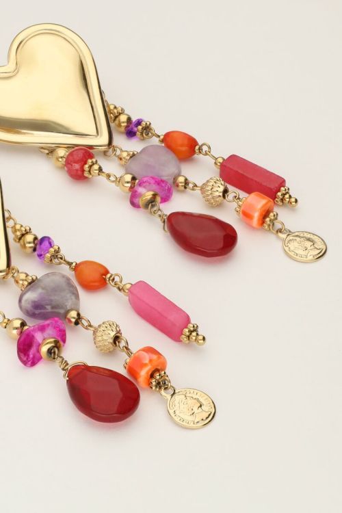 Multikleur statement oorhangers met hartjes