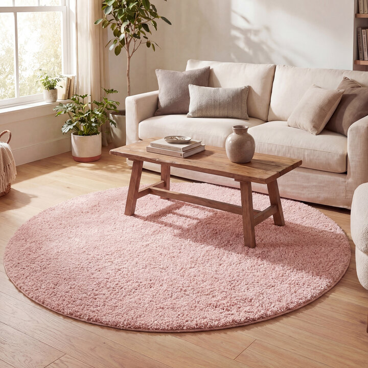 Rond hoogpolig vloerkleed - Lofty Roze| Haal kleur in huis!