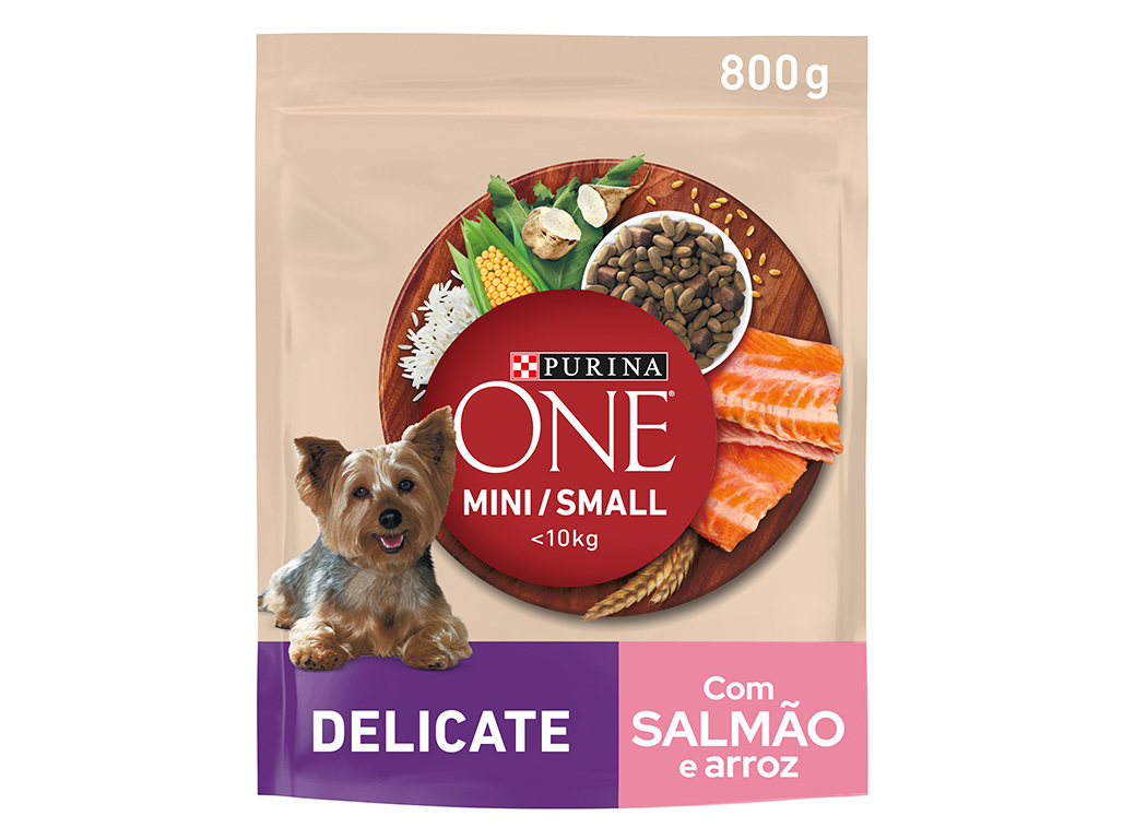 RAÇÃO PARA CÃO PURINA ONE MINI DELICATE COM SALMÃO 800G