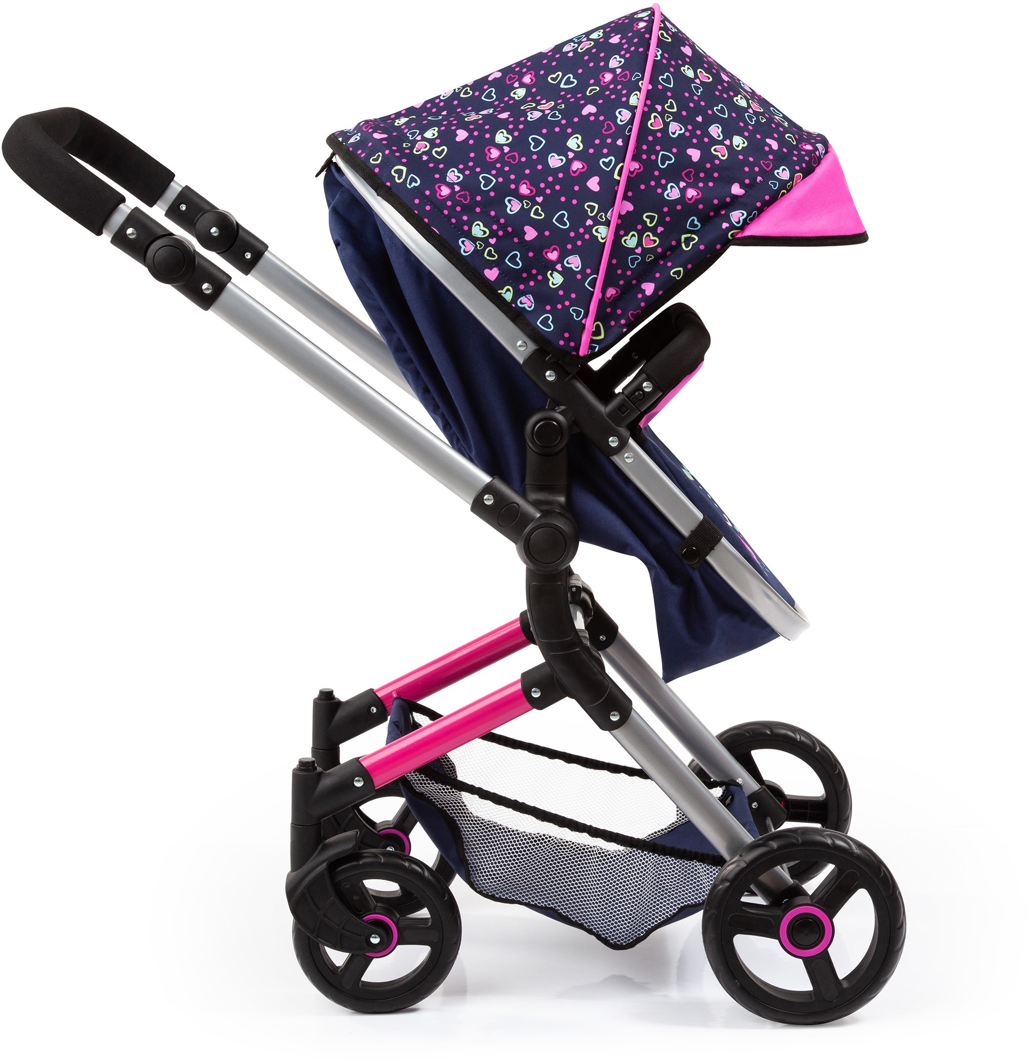Bayer Kombi-Puppenwagen »Vario, Blau/Pink/Herzchen« inkl. Wickeltasche