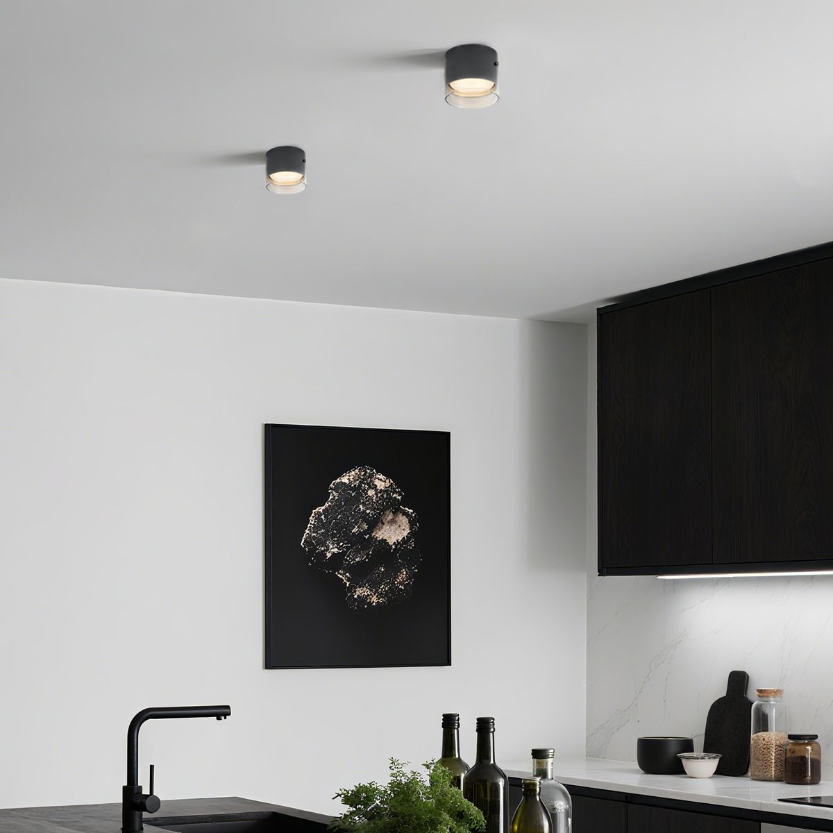 Moderne opbouwspot gunmetal met glas - Drain