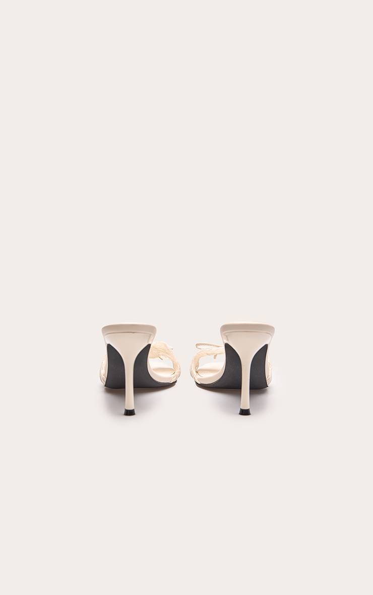 Crème Mules À Talons En Dentelle Froncée Avec Nœud