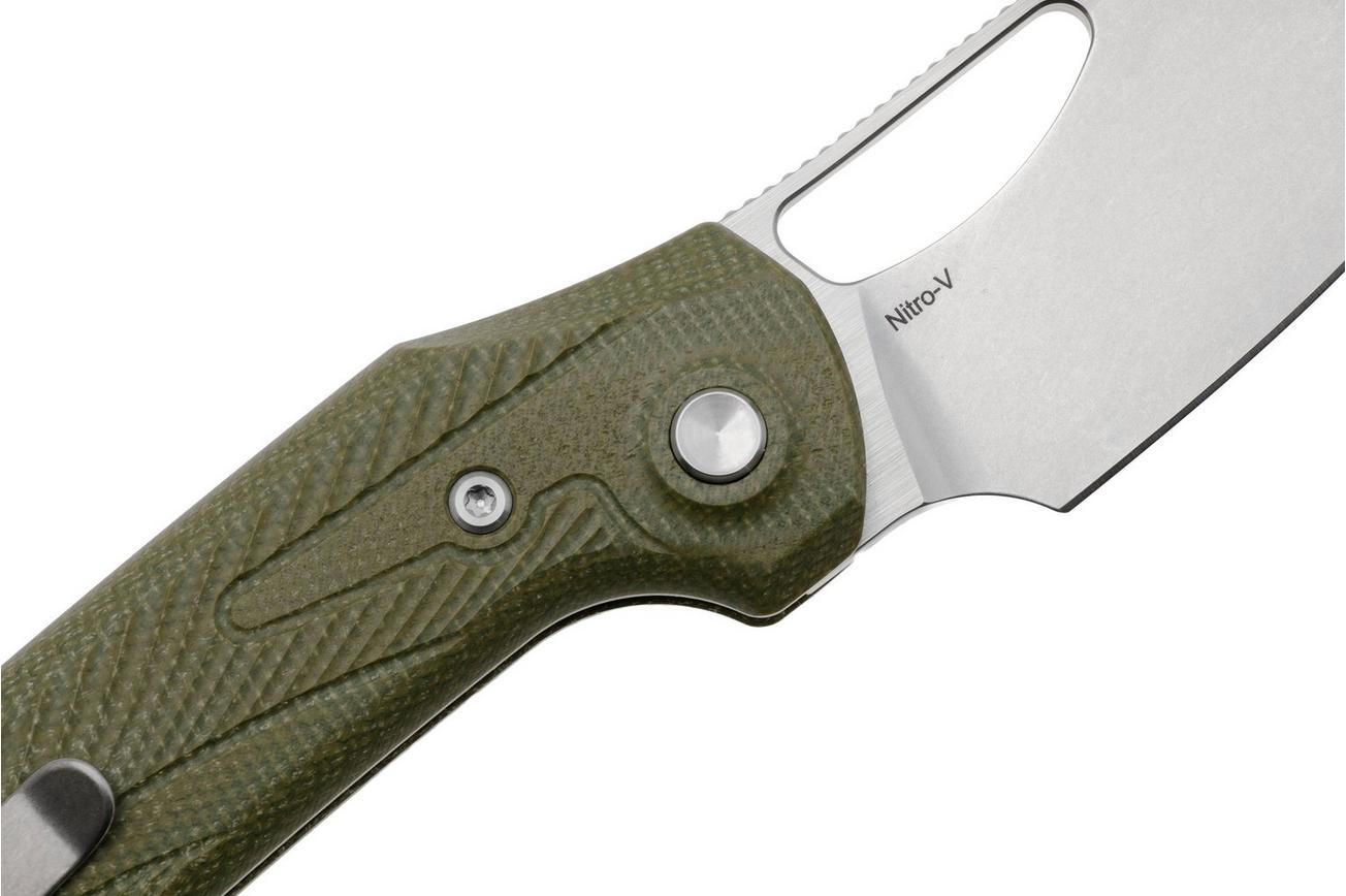Reate PL-XE Stonewashed Nitro-V, Green Micarta, zakmes