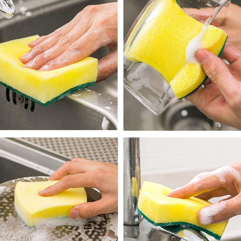 (10er Set) Küchen Schwamm Reinigungs Schrubber Haushalts Putzschwamm - Gelb / Grün