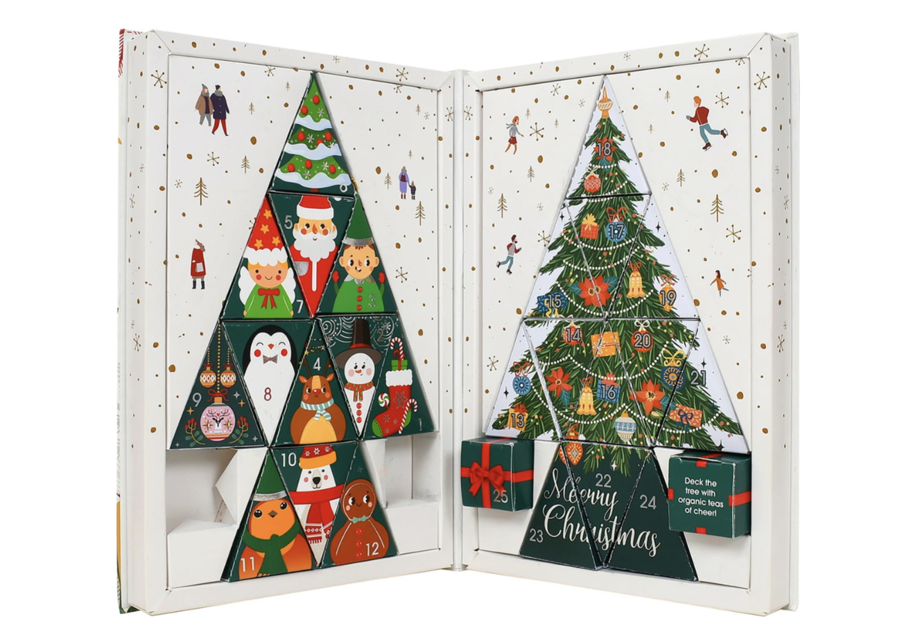 (285x190mm) Teebuch Adventskalender Bio Pyramiden Teebeutel mit 25 Türchen (66859) - Weiss