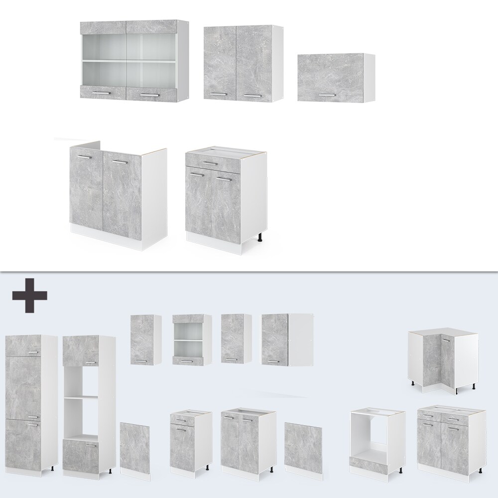 Vicco KÜCHE R-LINE 200CM KÜCHENZEILE KÜCHENBLOCK EINBAU Beton