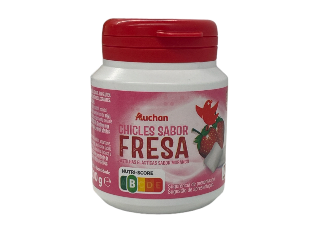 PASTILHAS AUCHAN ELÁSTICAS MORANGO SEM AÇÚCAR 100G