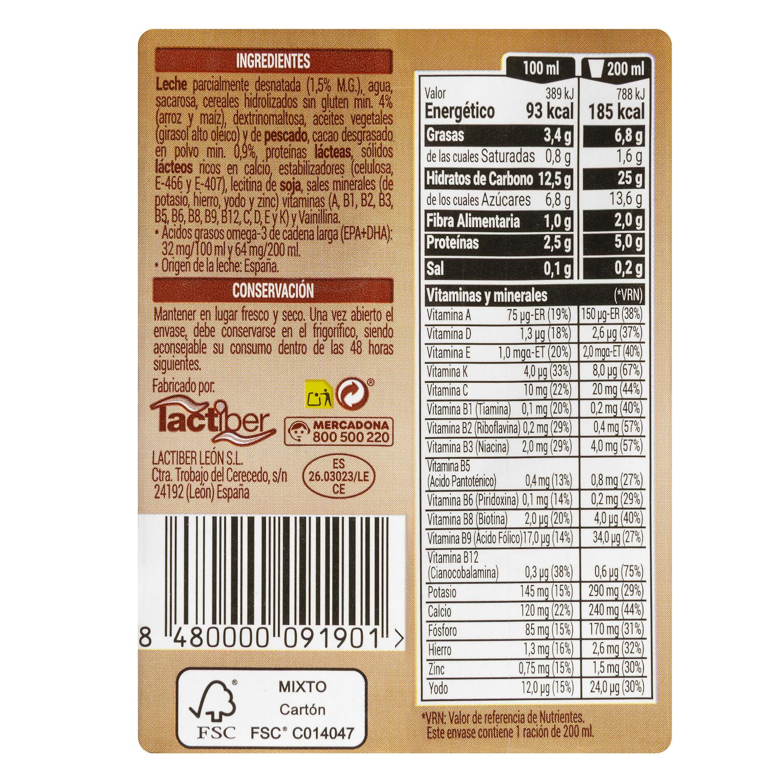 Préparation laitière à base de cacao et de céréales de croissance Hacendado +1 an