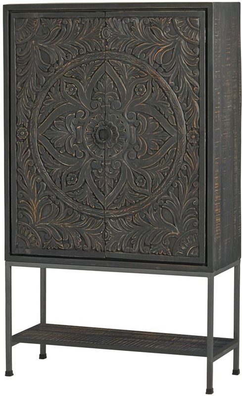 MySons - Carving Opbergkast - Zwart - Mangohout - 2 Deuren