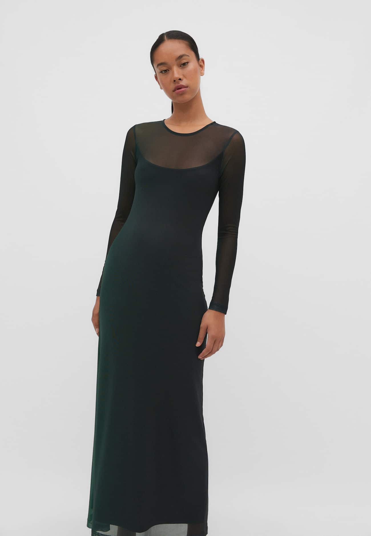 Vestido longo de tule estampado