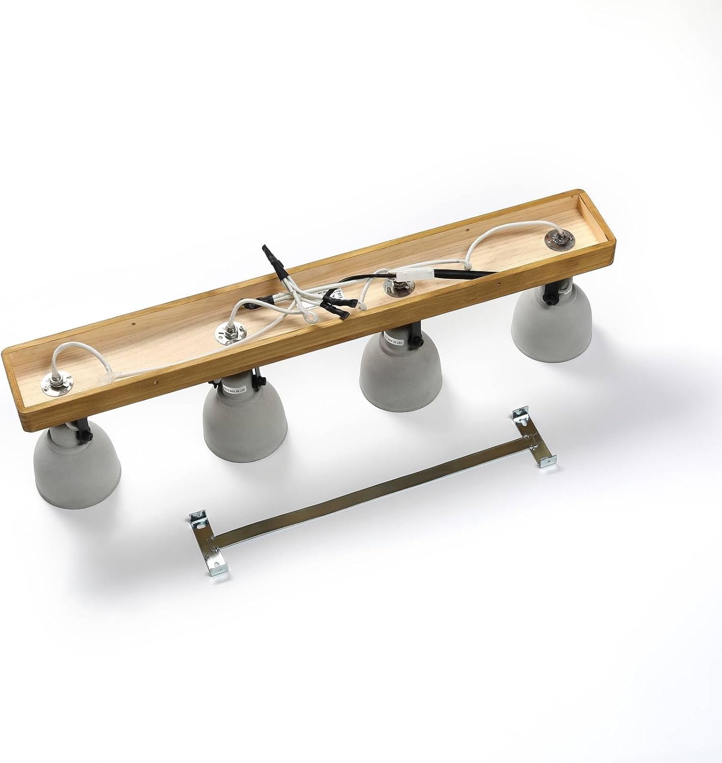 Lindby Deckenlampe Beton Kiefernholz, Deckenstrahler drehbar schwenkbar Spotbalken 4x GU10 ohne Leuchtmittel Strahler Spot Deckenleuchte Küche