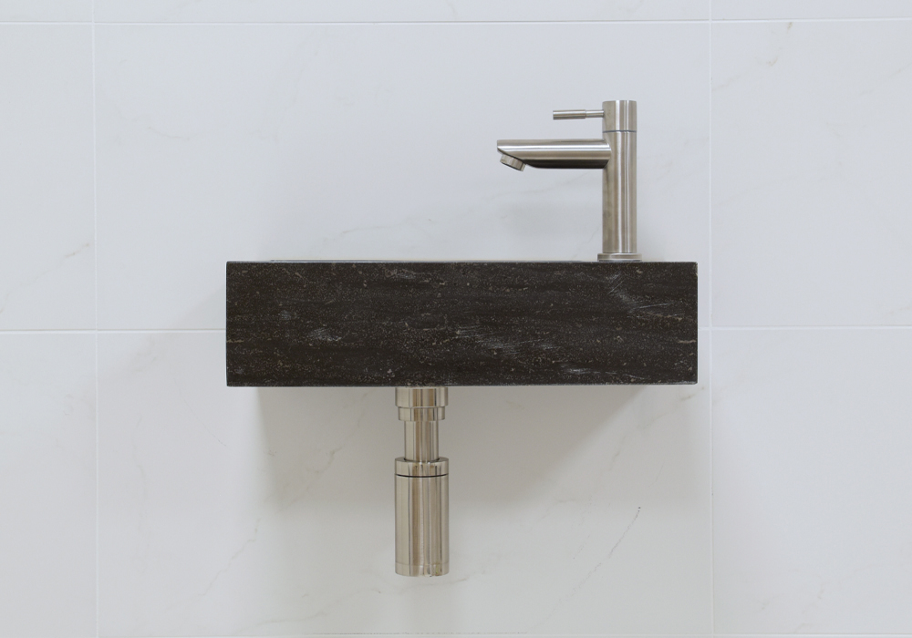 Lambini Designs Recto rechts natuursteen fonteinset met RVS kraan en toebehoren