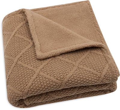 Jollein Strikket Teppe Rutemønster med Teddy-fleece, Biscuit