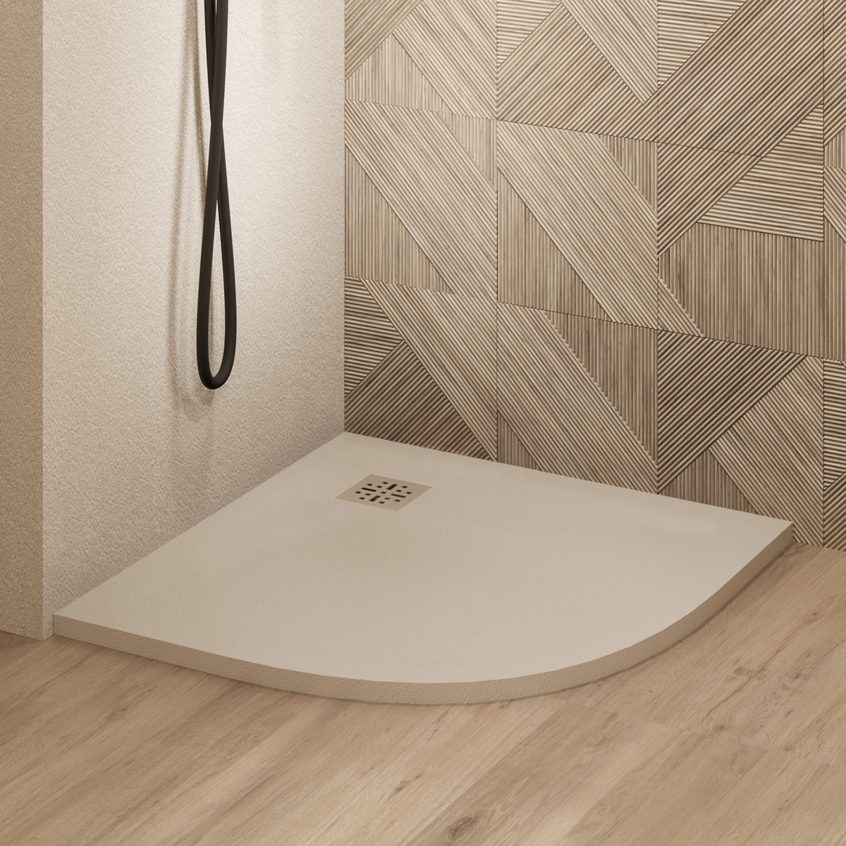 Saniclear Torno kwartronde douchebak 80x80cm met stone finish cream