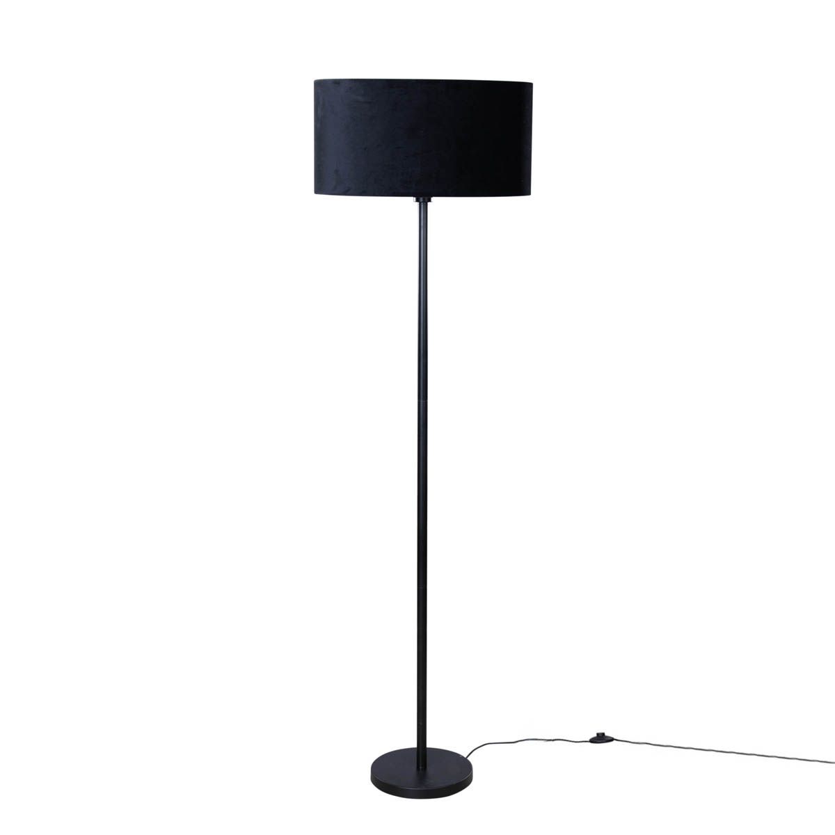 Vloerlamp zwart met ovale velours kap zwart 50cm - Simplo