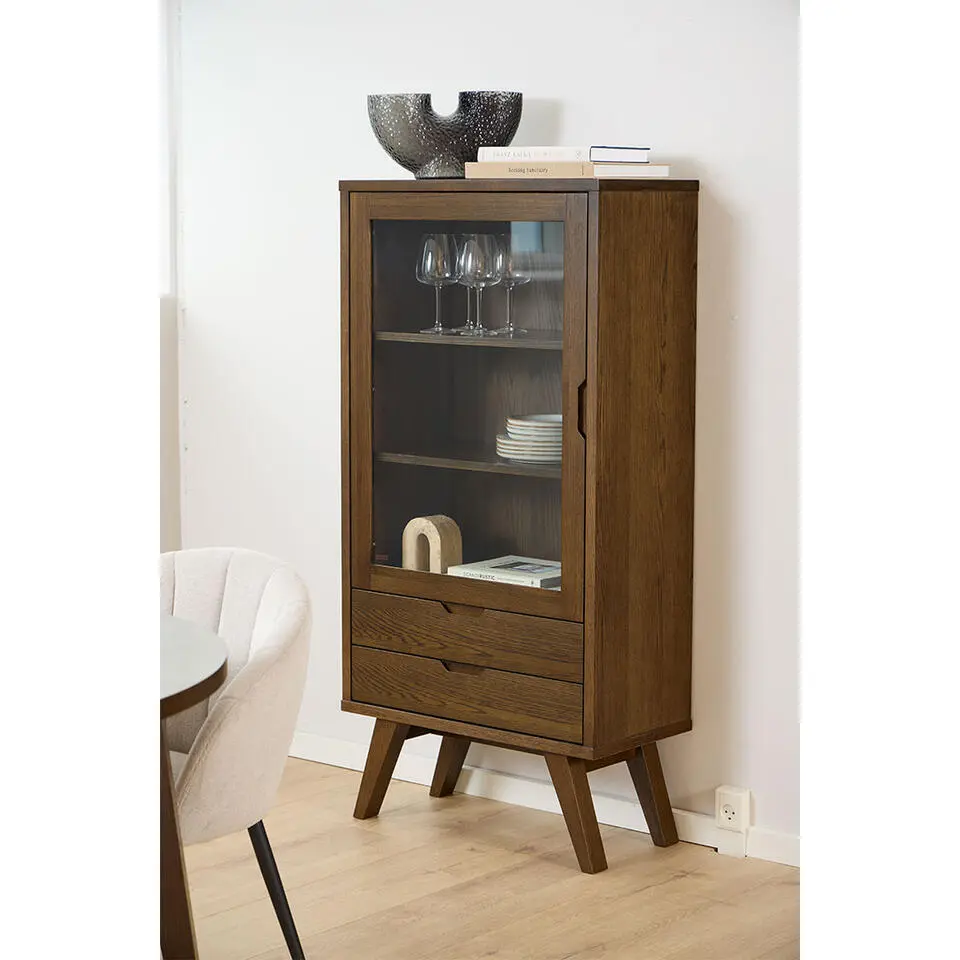 Hioshop Bristol vitrinekast 1 deur 2 lades 2 planken grijs