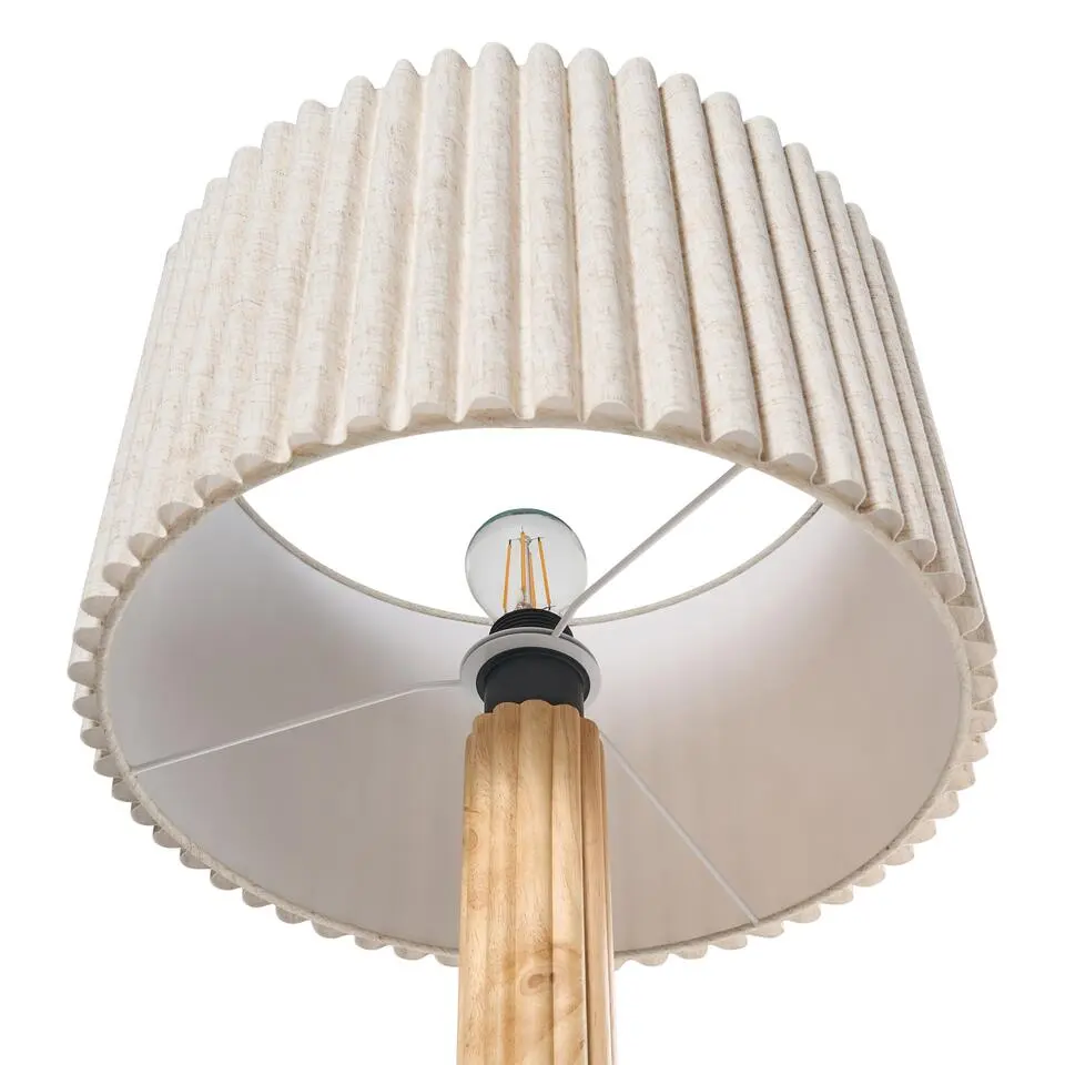 BELESSA - Staande lamp - Lichtbeige - Linnen/Rubberhout