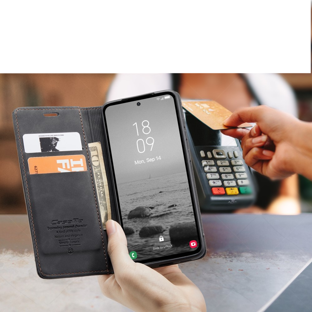 Samsung Galaxy A54 5G Leder Tasche Flip Wallet Etui mit Kartenfächern - Schwarz